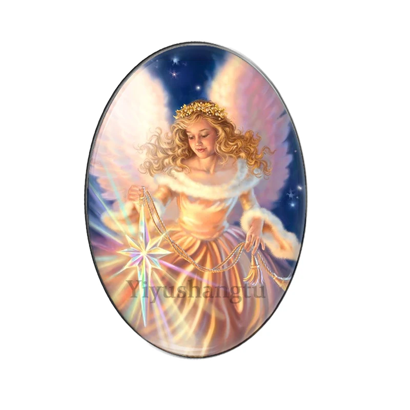 Beautiful angel girl with wings Good wishes 13x18mm/18x25mm/30x40mm Oval photo glass cabochon flat back Making findings