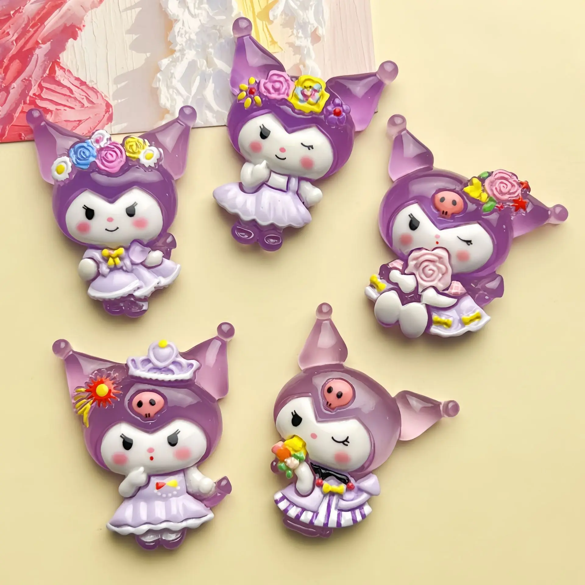 Luminous big calorie purple kuromi cartoon resin flatback cabochon diy crafts materials kid handmade jewelry charms