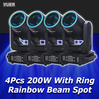 4Pcs/lot 200W LED Moving Head Light With Ring Beam+Spot+18 Rotating Prisms+Rainbow Effect Dmx Stage Light Effect Light Disco Dj
