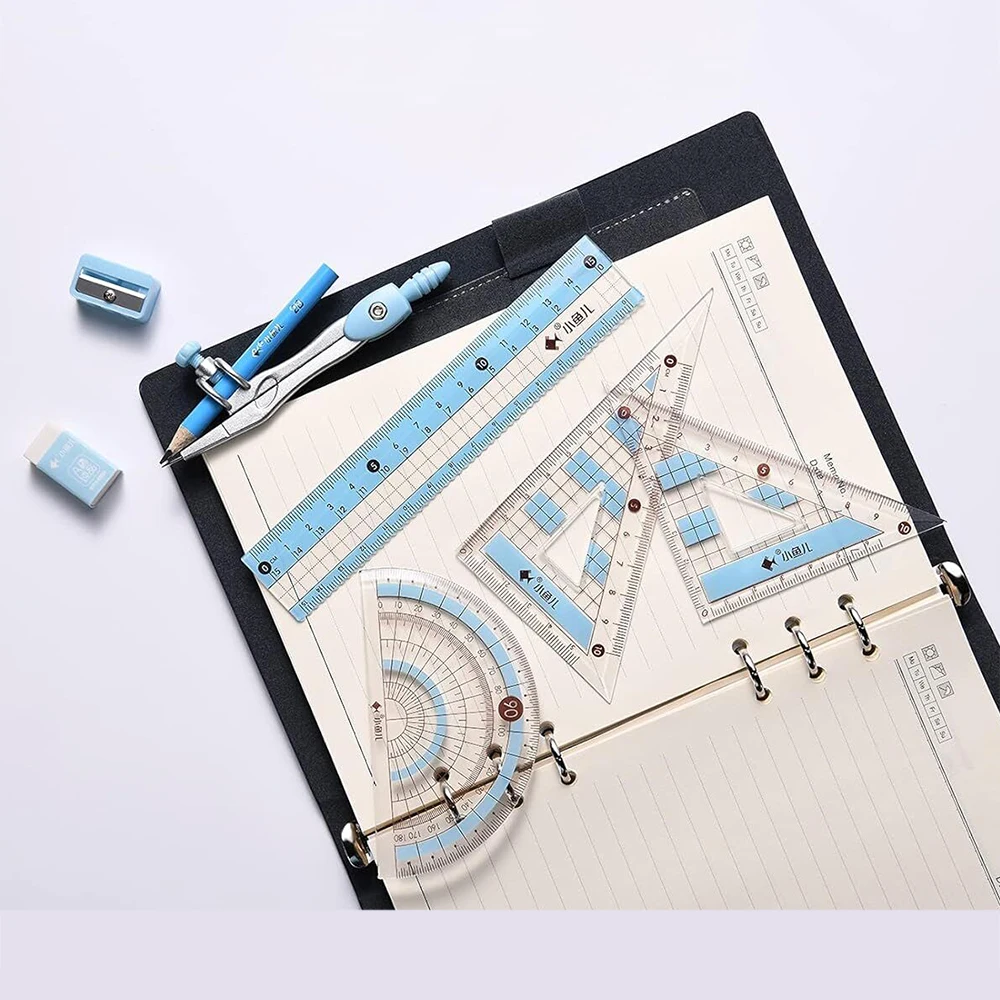 学生のための幾何学定規鉛筆セット、数学描画文房具、男の子と女の子のための数学ギフト、学用品、セットあたり8個