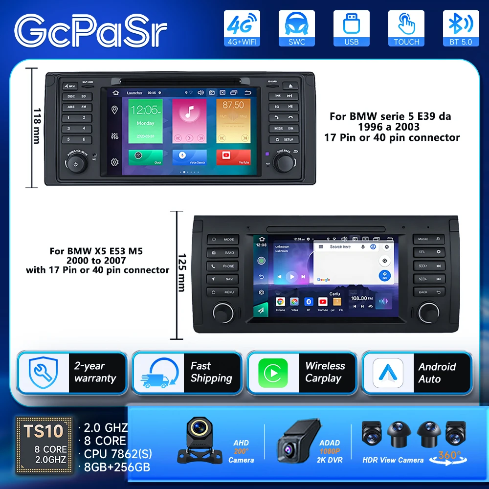 Car Radio7 inch Android 16 Auto For BMW serie 5 E39 da 1996 a 2003 /For BMW X5 E53 M5 2000 to 2007 Heat Unit Multimedia GPS DVD