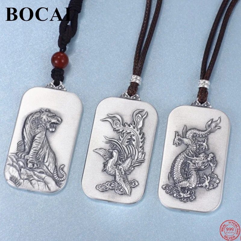 

BOCAI S999 Sterling Silver Pendants for Women Men New Fashion Chinese Years of Tiger Dragon Phoenix Amulet Jewelry Free Shipping