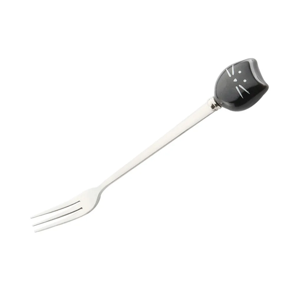 Cartoon Kitty Fruit Forks Set – 2pcs Ceramic & Stainless Steel Dessert Forks, Lightweight, Comfort Grip, Smooth Surface