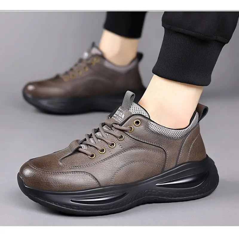 Casual Sneakers Mens Mesh Shoes Black Khaki Soft Comfortable Thick Sole Brand Male Footwear D6260