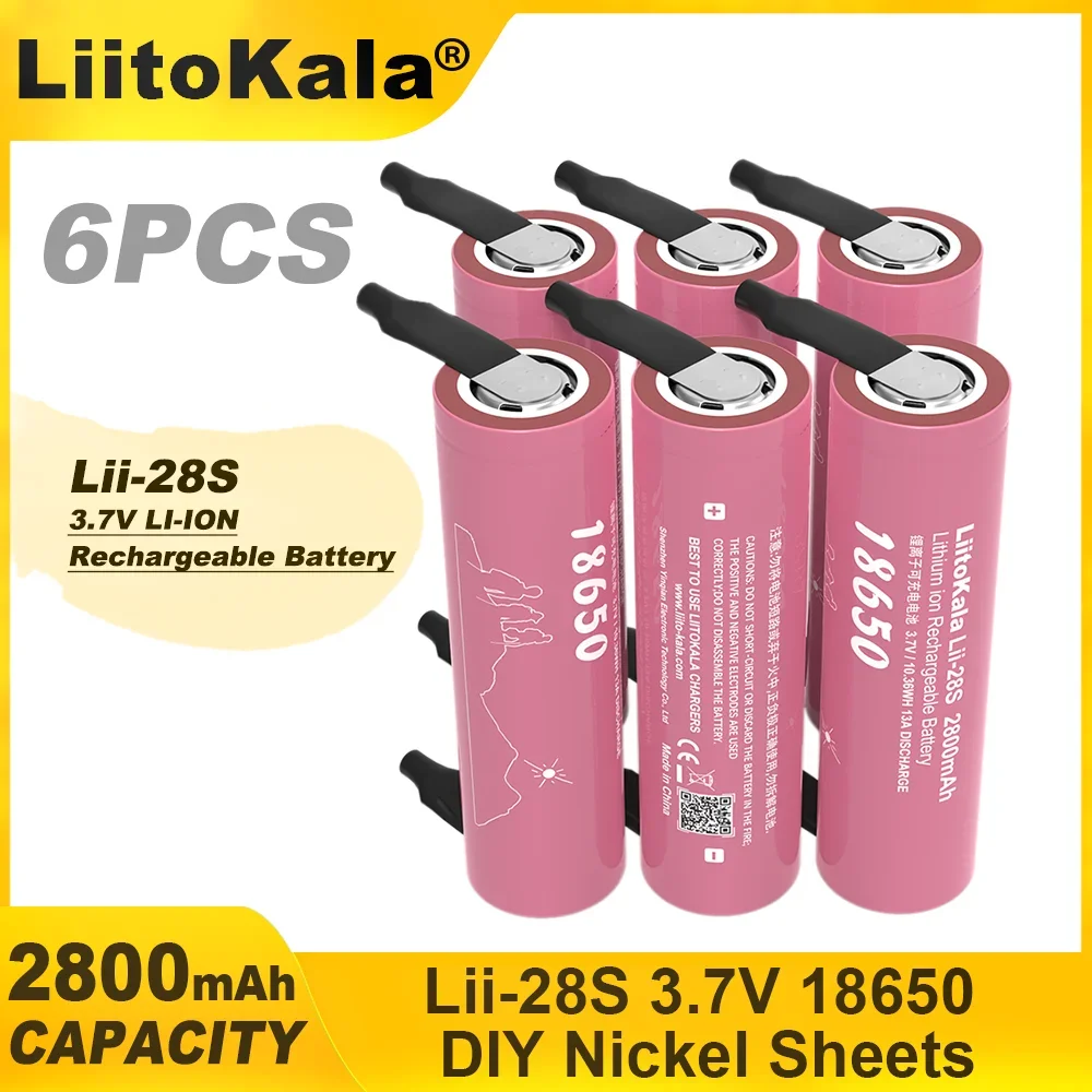Liitokala-電動工具用充電式リチウム電池,Lii-28S,DIY, 18650, 3.7v,2800mah,13a電源,新品,6個