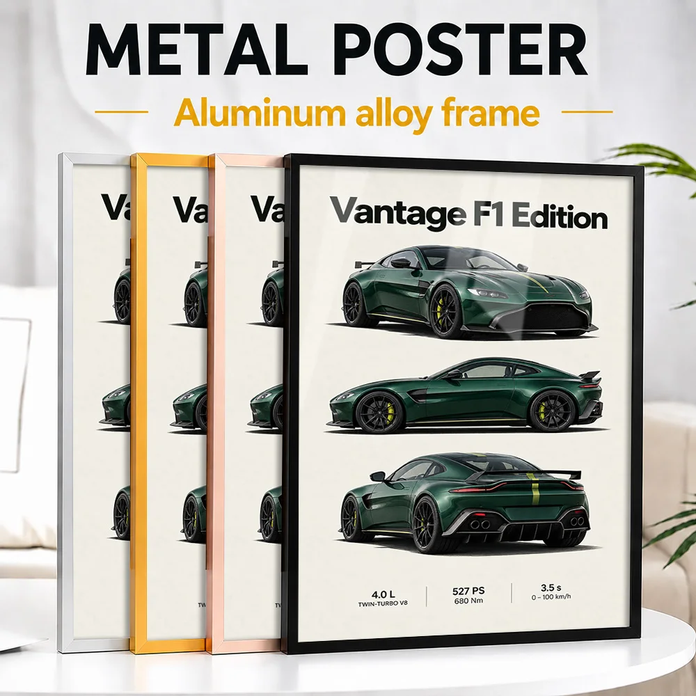 British Vantage F1 Edition Racing Green Sports Car Framed Metal Poster Personalized Garage Legacy Wall Art Enhances Home Office