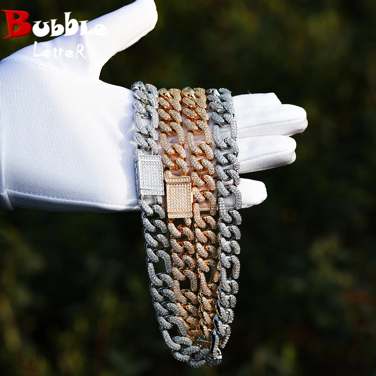 Bubble Letter Figaro Cuban Link Chain for Men Iced Out Bling Charms Hip Hop Jewelry 2022 Trend