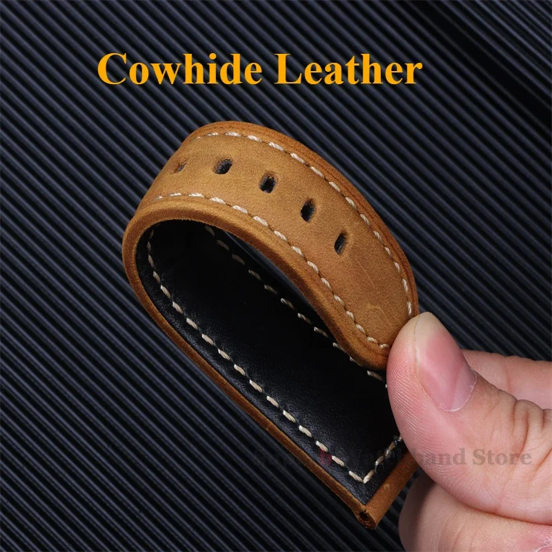 عالية الجودة جلد البقر سوار من الجلد 20 22 24 26 مللي متر الرجال حزام ساعة اليد ريترو حلقة من جلد لبانيراي كريزي هورس الرياضة سوار