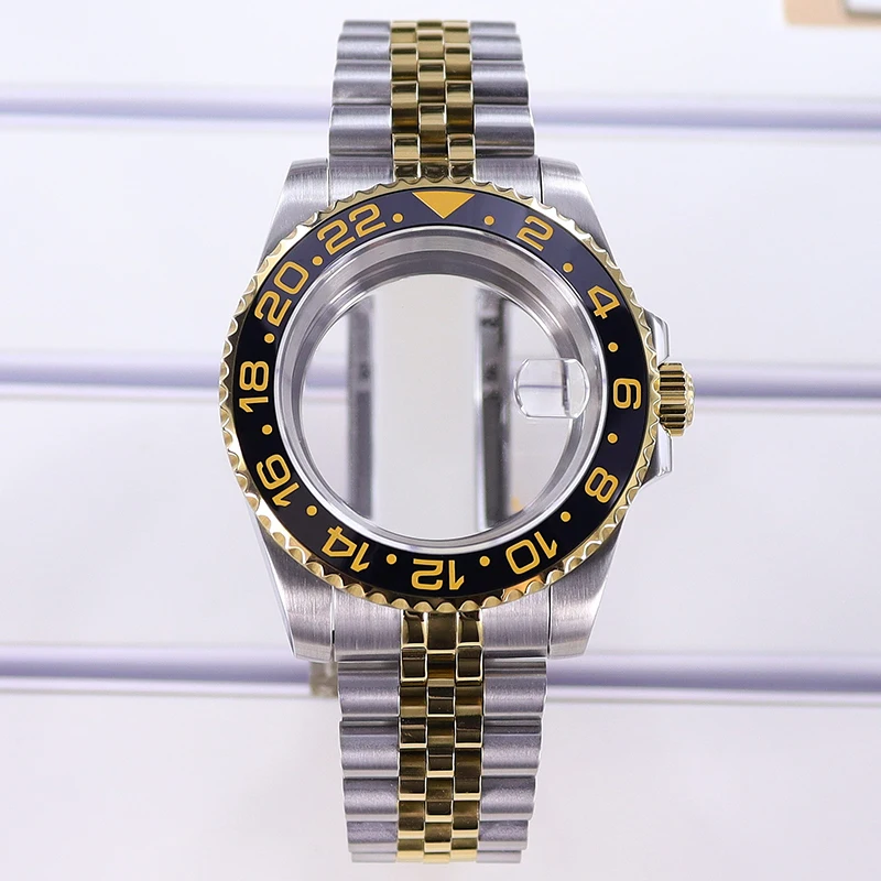 Silber-Gold 40mm Uhrengehäuse Saphirglas für SUB NH35 GMT NH34 NH36 NH70 NH72 2824 Miyota8215 Uhrwerk Gehäuse Armband Schiebeschnalle – Detail 2