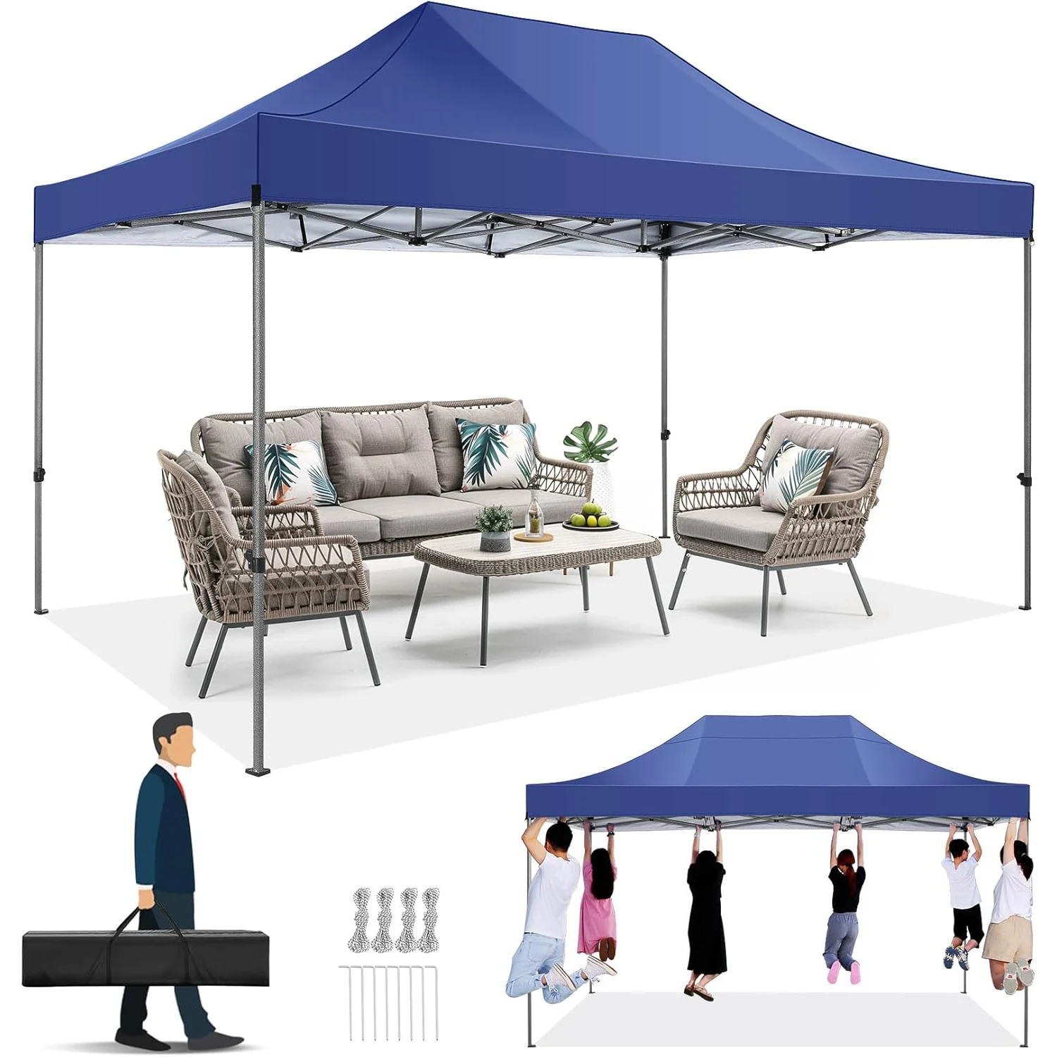 

10x15 Pop Up Canopy without Sidewall,Heavy Duty Canopy UPF 50+ All Season Wind Waterproof Commercial Outdoor Wedding Party Tents