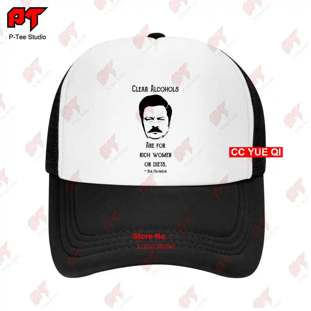 Gorra de béisbol de Ron Swanson para mujer, gorro de camión, Alcohol transparente, PA60