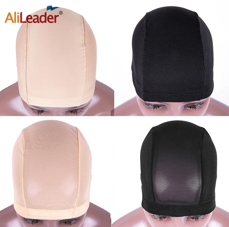 Topi kubah jala untuk pembuatan Wig topi tenun hitam krem L/M/S topi Wig spandeks tanpa lem dengan liner Wig elastis