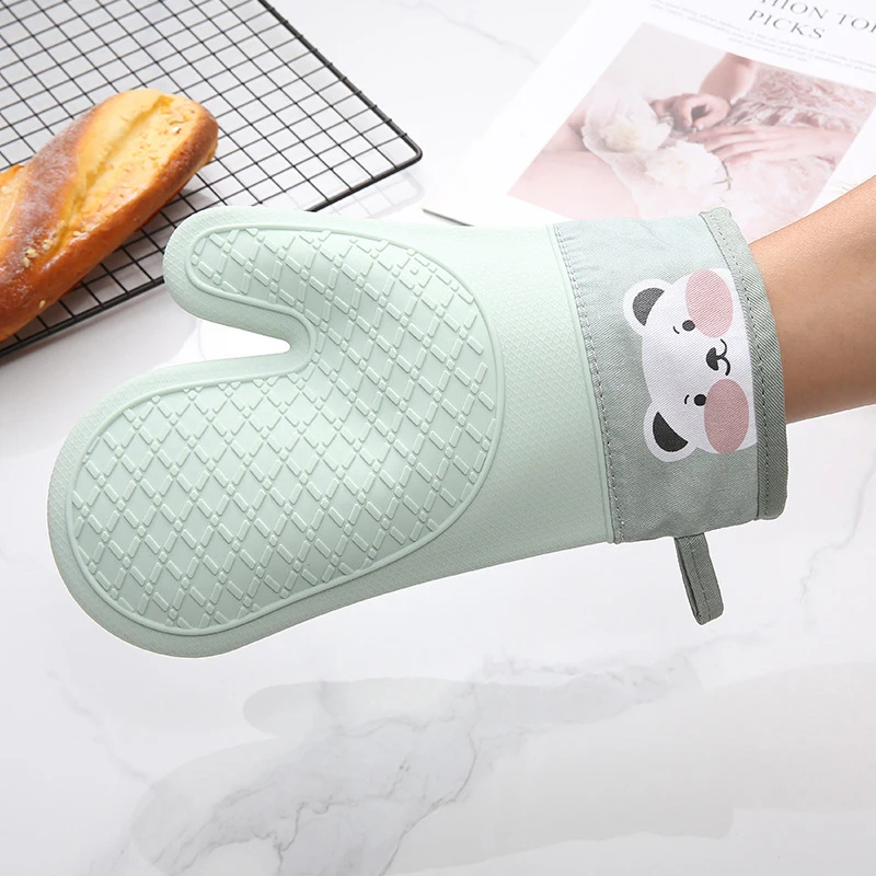 New Silicone And Cotton Gloves Twill Double-layer Microwave Oven Oven Gloves Kitchen Baking Heat Insulation Gloves Oven Mitts