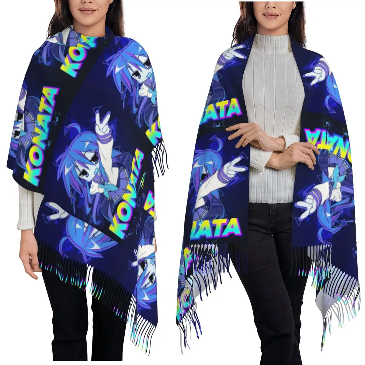 

Konata Lucky Star аниме шарф с кисточками шарфы для женщин мягкие теплые шали и накидки большая осенне-зимняя шаль