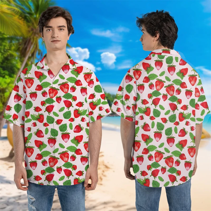 

Fruits Lovers Beach Shirt Funny Strawberry Pineapple Graphic Shirts For Men Clothes Grape Orange Short Sleeve Boy Hawaii Blouses