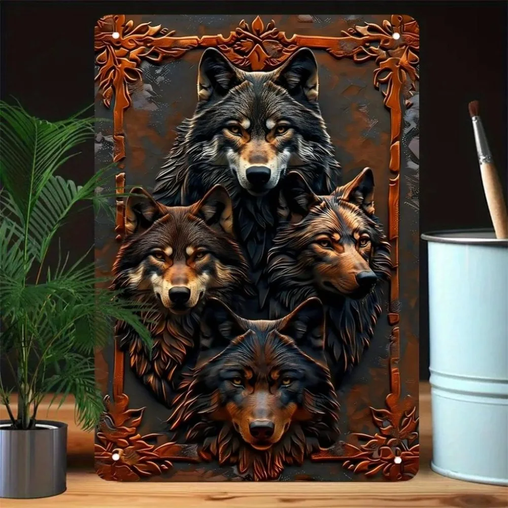 Hiasan Seni Dinding Logam Serigala، Reka Forma 3D، Plak Gantung Gothic Vintaj، إنانك هاونج، بار، كافيه، حاديا الهالوين دان