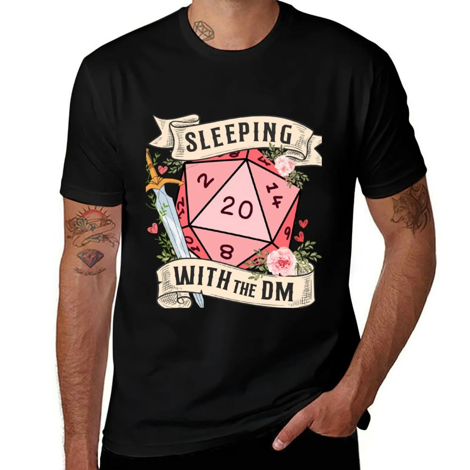 

Sleeping With The Dungeon Master Cute D20 Dnd Dice With Flowers And Sword T-Shirt Cool Feeling Summer Tee Shirt