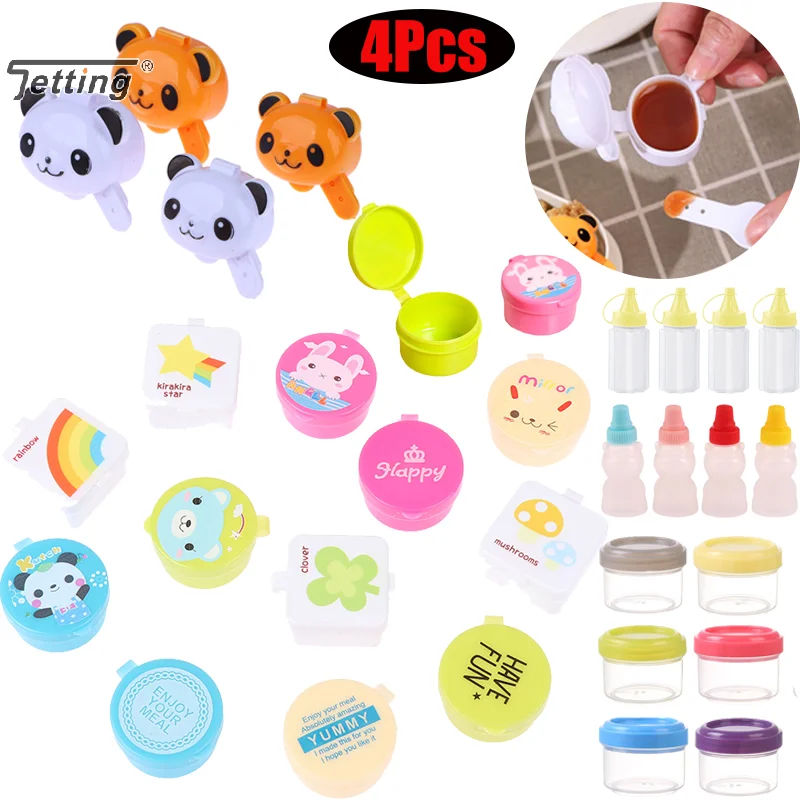 

4pcs Mini Seasoning Dispensing Bottle Sauce Box Portable Ketchup Salad Dressing Condiment Container Bento Lunch Box Accessories