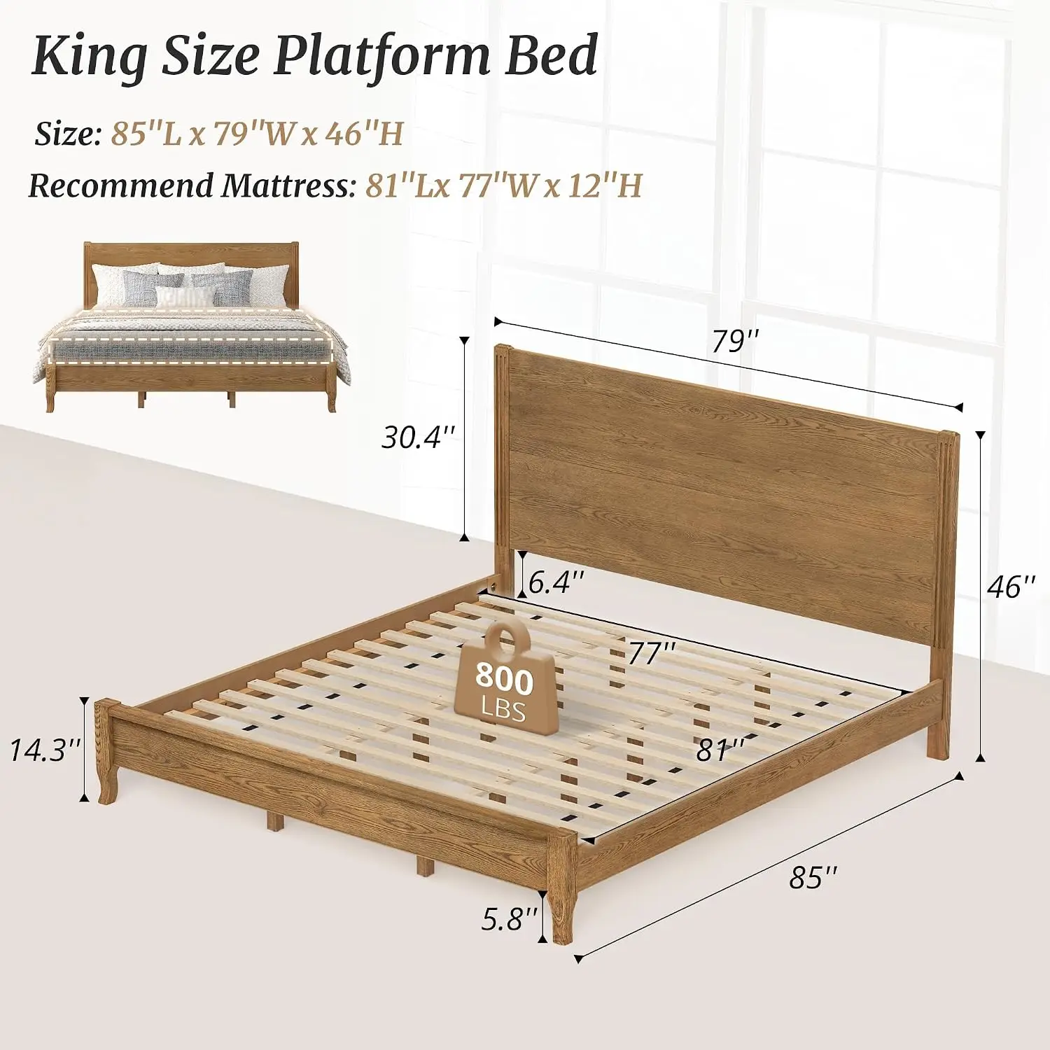 Bed Bed Frame, Oak Wood Platform King Size With Headboard, No Box Spring Needed, 800Lb Capacity, Easy Assembly, Wood, Customized - Aliexpress Deal