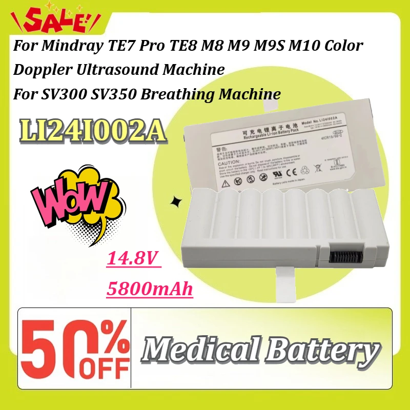 Batería Médica LI24I002A de 14.8V 5800mAh para Ecógrafo Mindray TE7 Pro TE8 M8 M9 M9S M10 y Respirador SV300 SV350