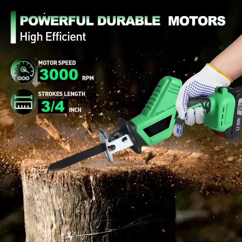 20V Cordless Electric Reciprocal Saw Industrial Grade DIY Tool for Metal Wood PVC & Plastic-Shipped from Local US Warehouse