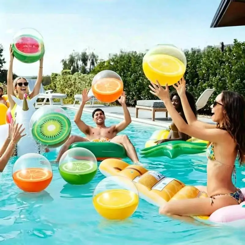 Inflatable Fruit Print Beach Ball Transparent PVC Water Play Toy for Kids Adults Summer Pool Beach Party
