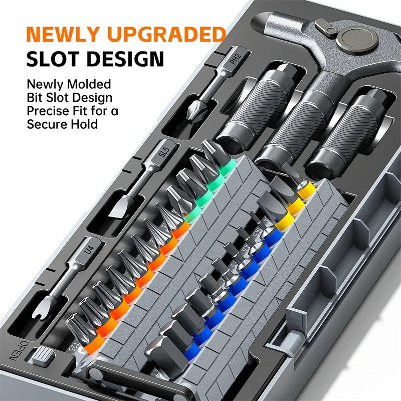 Ratchet Screwdriver Kit Set T-Handle Dual Direction Ratchet Wrench Magnetic Slotted Hex Bits Household DIY Repair Hand Tools