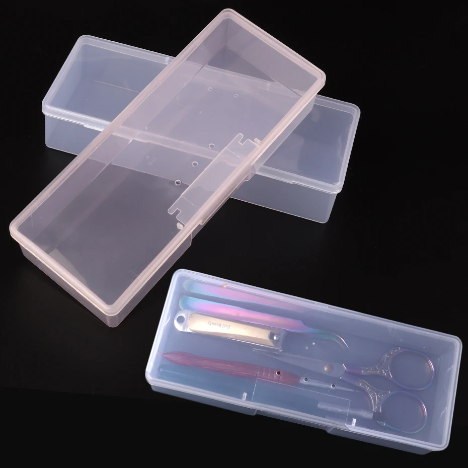 Caja de almacenamiento para decoración de uñas, organizador de piezas de uñas, contenedor de plástico cuboide rosa transparente, estuche de embalaje para lima de cepillos de uñas, herramientas de manicura