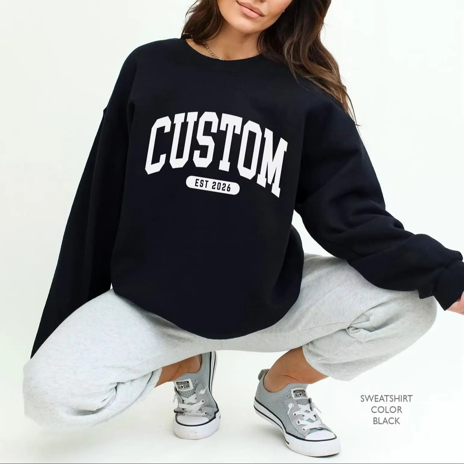 

Custom Your Own Sweatshirt Cozy Loungewear Customize Location Name Logo Text Style Personalized Trendy Crewneck Loose Sweatshirt