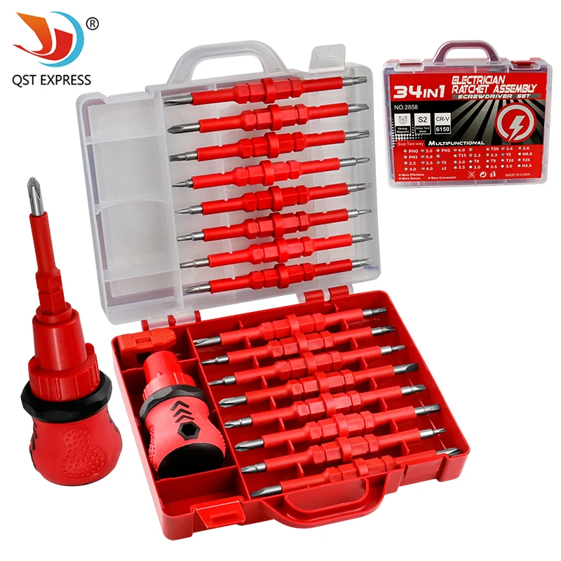 

Ratchet Screwdriver Set Manual Rubber-Coated Electrician's Screwdriver with Various Blade Types Household Repair