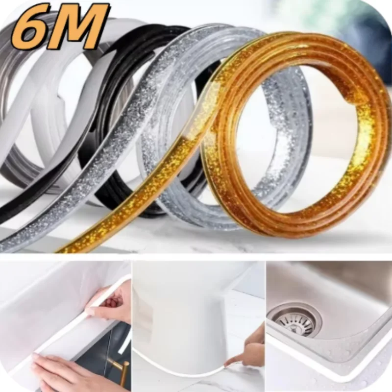 Bande adhésive décorative pour carrelage céramique 6M, étanche, pour cuisine et salle de bain, pour joint décoratif, autocollante, pour mur et sol