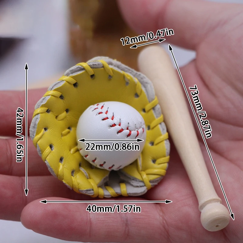 인형 집 야구 배트 장갑 미니 시뮬레이션 스포츠 모델 장식 미니어처 장난감, 1 세트