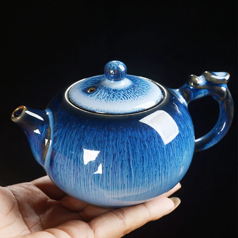 

Creative Tea Set Kiln-changing Tianmu Glazed Teapot Household Ceramic Kung Fu Tea Set Teapot Built-in Teapot with Handle