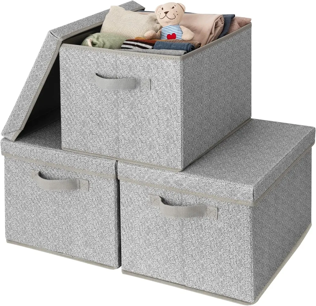 

Fabric Organizer Shelves with Lids and Handles, Perfect for Storing Oversized Linen Clothes