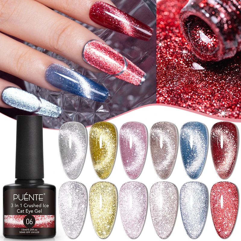 

7.5ML 3 IN 1 Platinum Cat Magnetic Gel Nail Polish Diamond Reflective Glitter Cat Eye Gel Soak Off Semi-Permanent Nail Varnish