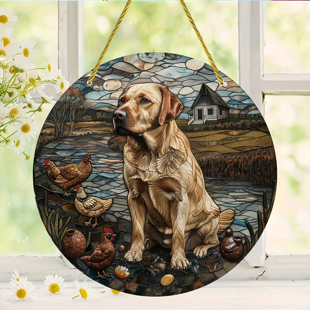 Black Labrador Retriever Stained Window Hanging Sun Catcher Sunshade Dog Lover Gift for Mom Family Funny Acrylic Round Sign