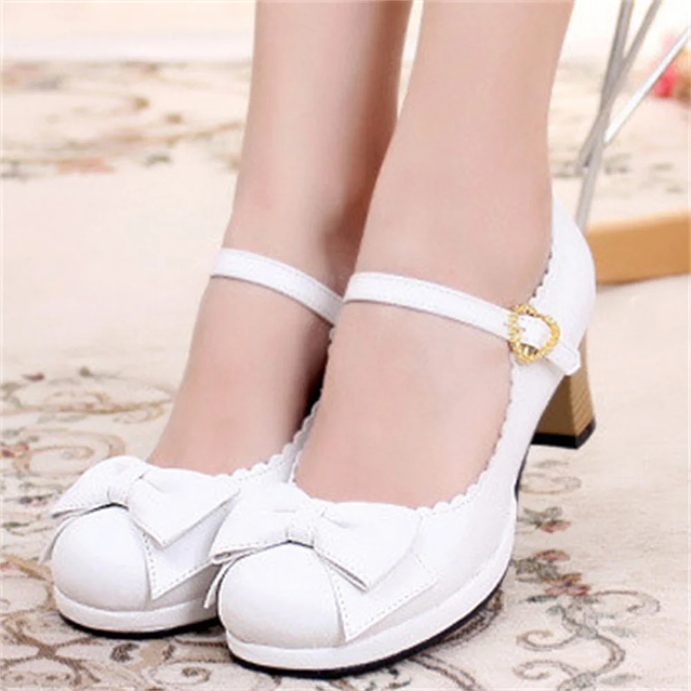 Japanese Sweet Lolita Court Jk Retro Cute Bow Princess High-heeled Shoes Bowknot Princess Kawaii Girl Women Shoes Vintage Sweet