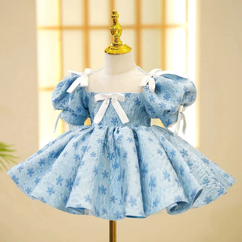 2024 Baby's First Year Dress Princess Dress Girl's Birthday Puffy Dress Flower Girls Korean Bow Children's Host Evening Dress