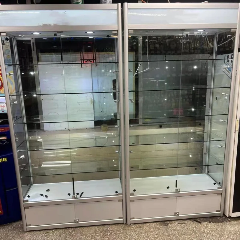 custom，Cheap Glass Display Cabinet for Retail Store Lockable Smoke Shop Showcase with Lighting