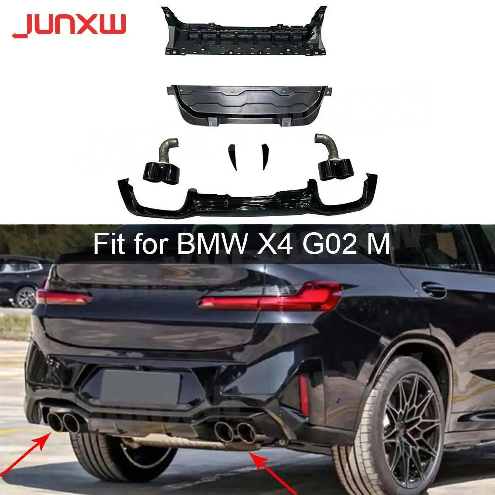 ABS Gloss Black Rear Bumper Diffuser For BMW X4 G02 M Sport 2022+ Rear Lip Spoiler With Stainless Steel Exhaust Tips