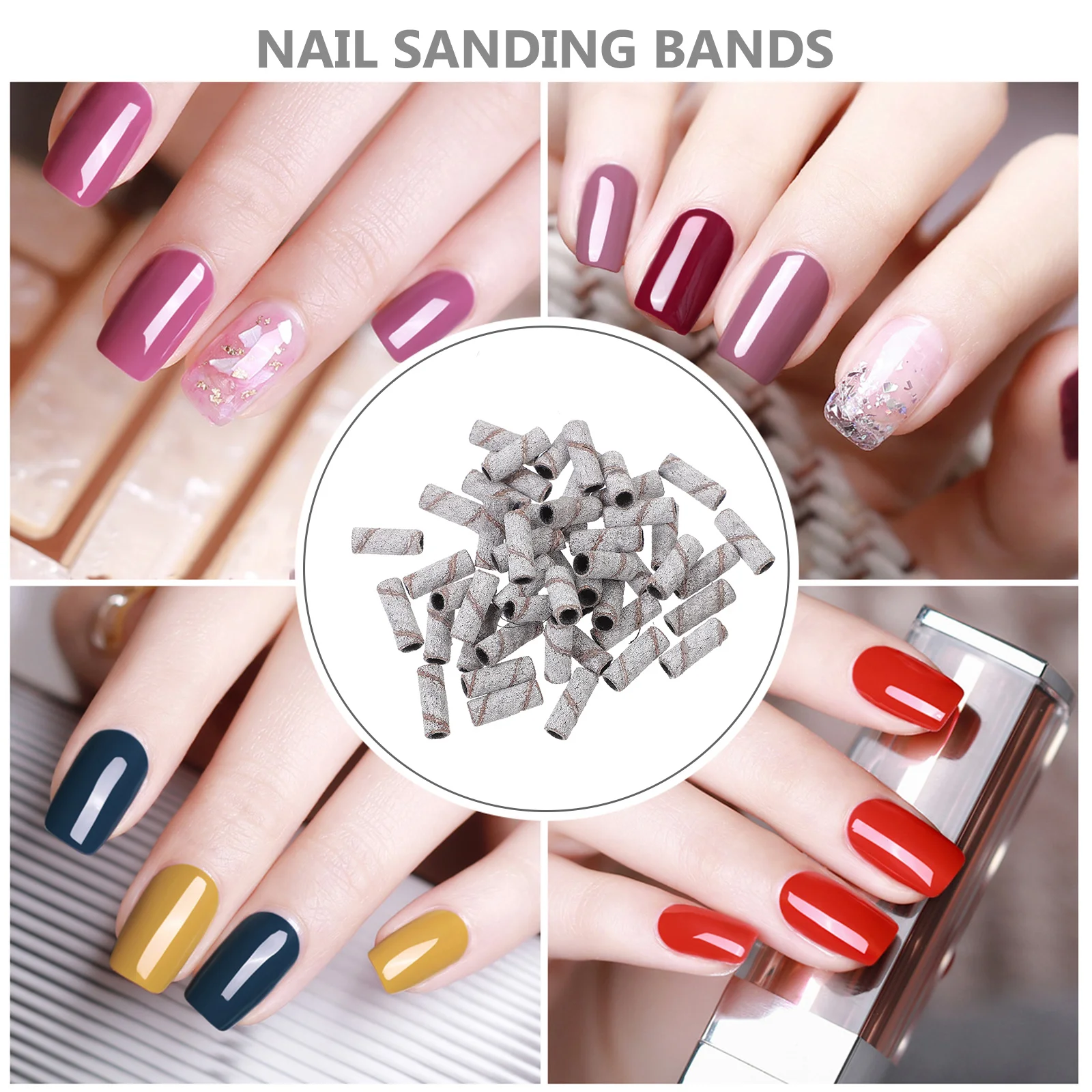 50Pcs Nail Sanding Bands Sturdy Grinding Rings for Acrylic Nails Smooth Surface Manicure Art Drill Accessories Kit