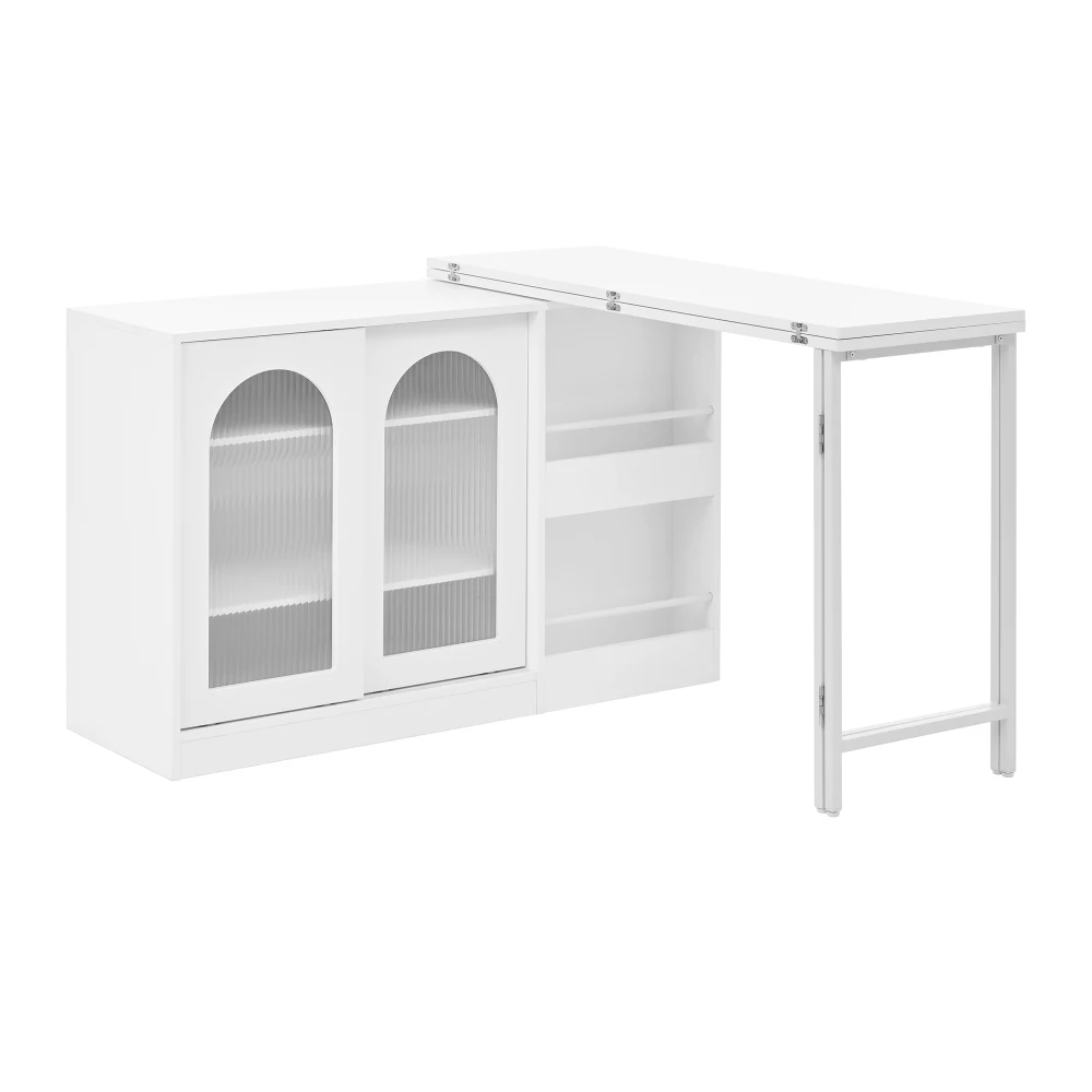 Moderner Bartisch, ausziehbar 360° ° Drehbarer Bartisch mit Stauraum, umkehrbarer Tisch, Sideboard-Bar mit Glastür – Detail 19