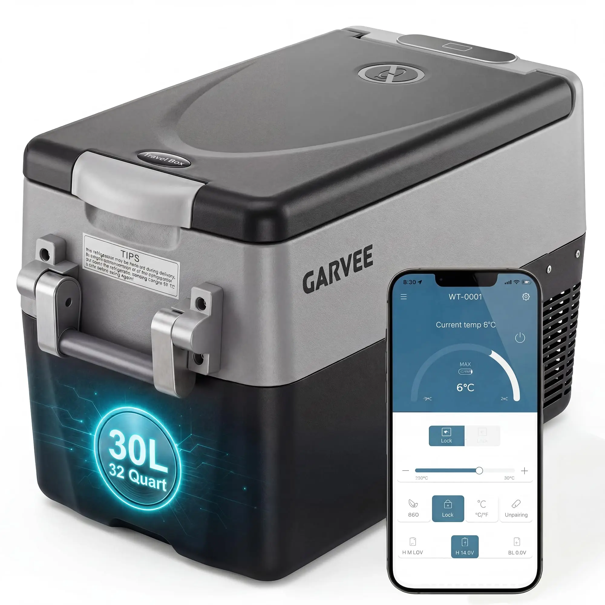 32QT Portable Car Refrigerator Freezer, 12V Electric Cooler With App Control, Dual Zone, -4°F Fast Cooling For RV Camping Travel