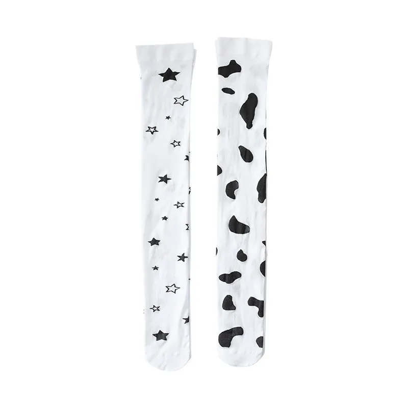 المرأة الربيع الصيف الجوارب الاتجاه فوق جوارب الركبة الكرتون المطبوعة البقرة الجوارب بلون بسيط رقيقة موضة مضحك بالجملة #6
