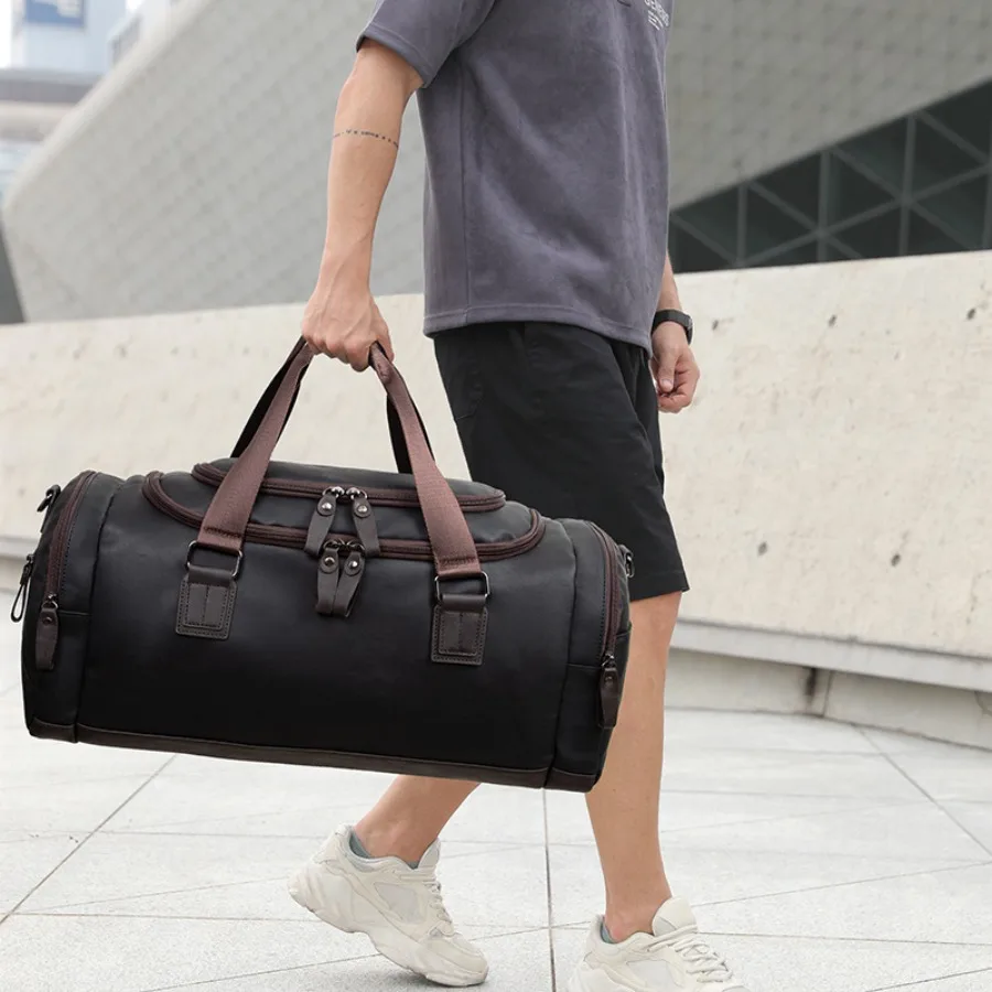 

【New style】Manufacturers make men's fitness bag casual travel case handbag PU large capacity single shoulder oblique span trave