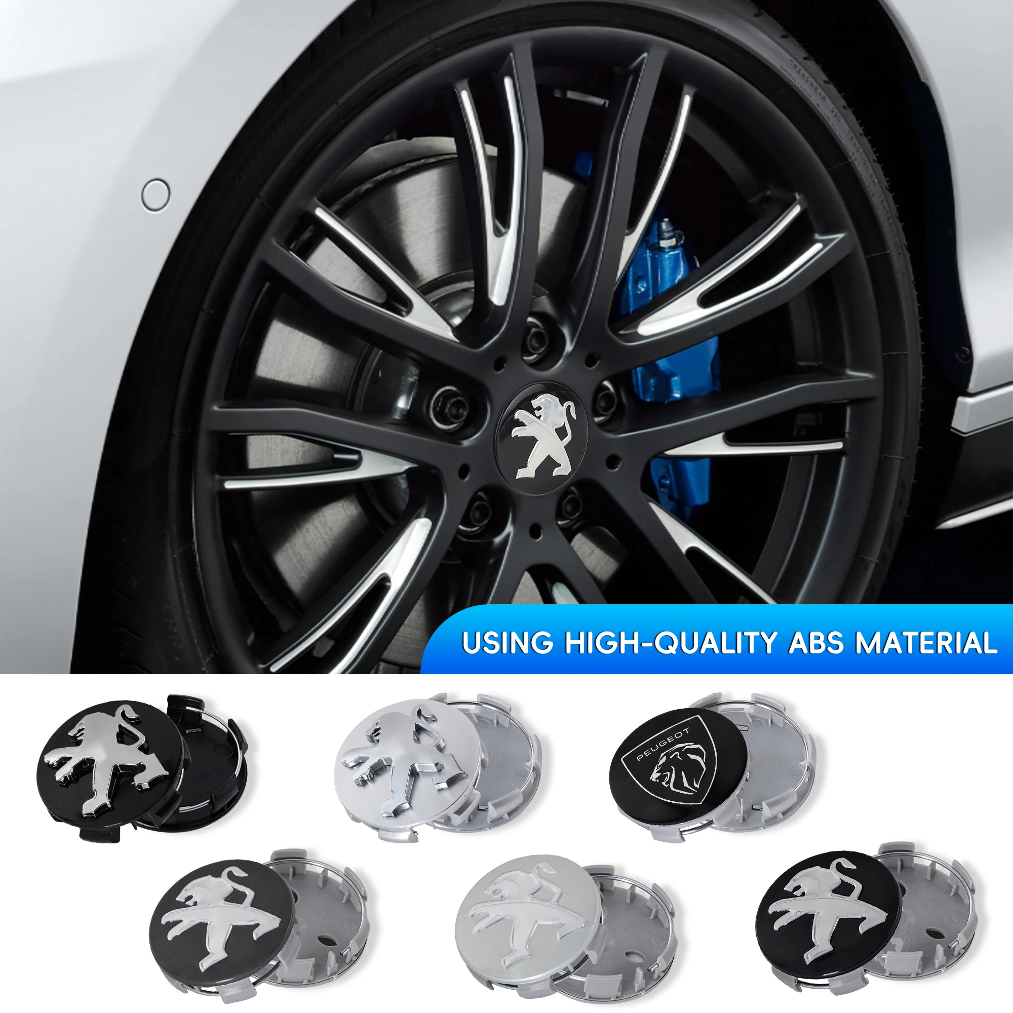 56/60MM 4pcs Car Wheel Center Hub Cap Badge Cover For Peugeot For Peugeot 308 408 508 RCZ 208 3008 2008 108 206 Auto Decoration