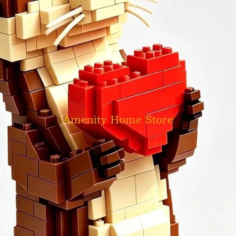 F26C Otters Holding Heart Assembly Figurine for Desk Decors Shelf Styling and Display