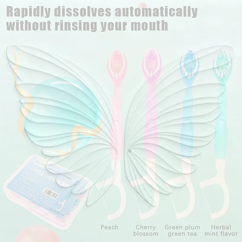 12PCS Disposable Toothbrush Exploded Bead Adult Cleaning Toothbrush Portable Travel Tooth Brush With Dental Floss Tongue Scraper