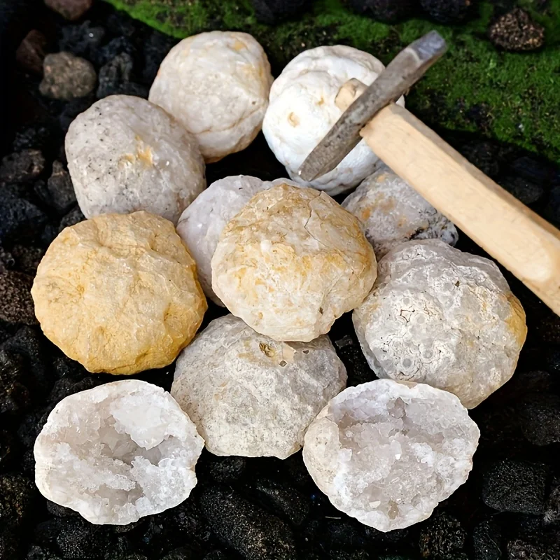 Agate Geode Egg - Moroccan-style crystal formation containing agate crystals, self-cut/broken geode.