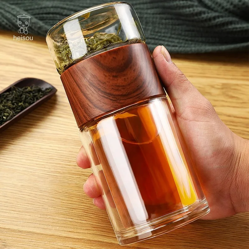 Bouteille d'eau Double verre de haute qualité, étui détachable, bouteille de boisson au thé, infuseur, gobelet, bouteille d'eau écologique